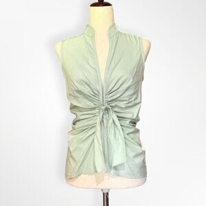 hoss homeless, Sleeveless Collared Cinch Tie Cotton SageTop, M Vintage Designer